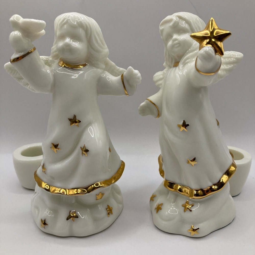 Glazed Jade Porcelain Angel Taper Holder  - Home Accents